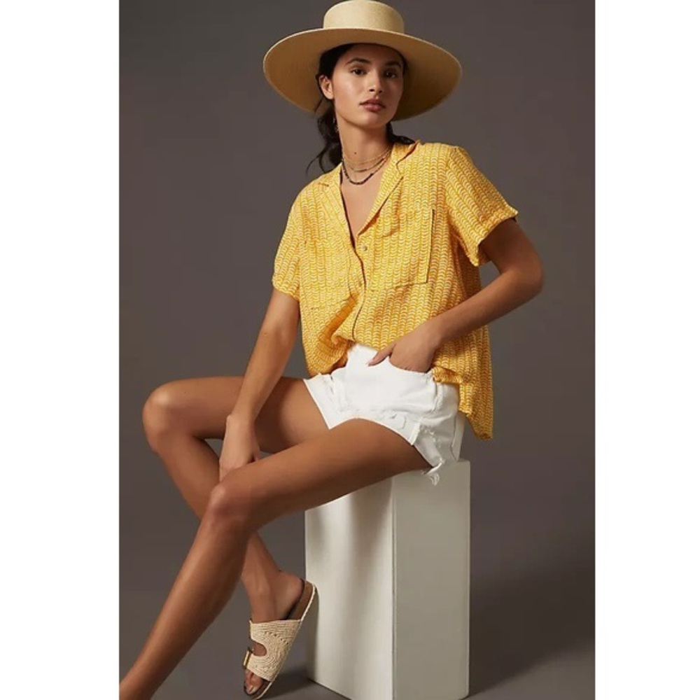 Maeve Anthropologie Classic Surf Shirt in Abstract Lines L